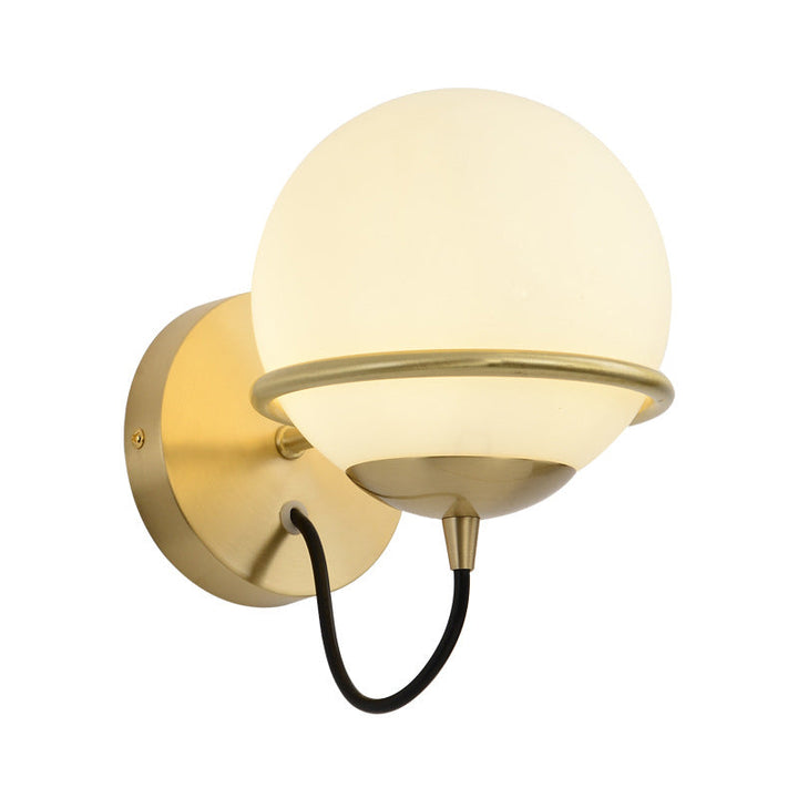 Lisslune | Single Wall Mounted Spherical Wall Light Contemporary Matte White Glass Brass Wall Light Fixture