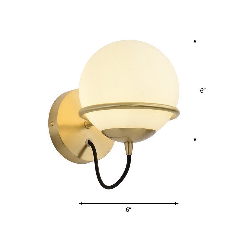 Lisslune | Single Wall Mounted Spherical Wall Light Contemporary Matte White Glass Brass Wall Light Fixture