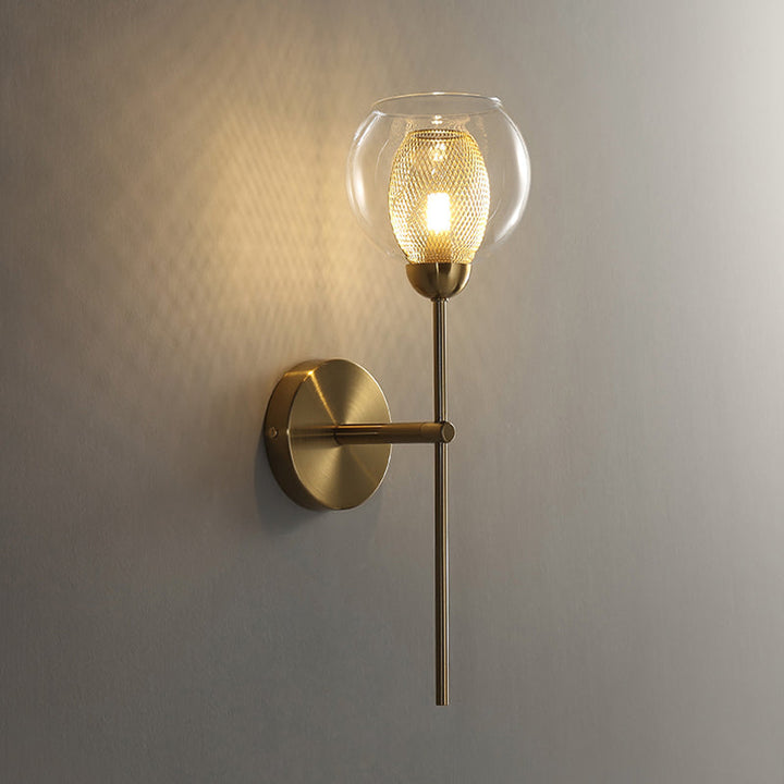 Lisslune | Dual Cup Form Wall Mounted Lamp Modernist Simple Clear Glass and Metallic Wall Sconce in Black/Gold