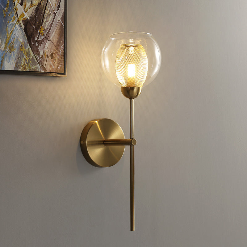 Lisslune | Dual Cup Form Wall Mounted Lamp Modernist Simple Clear Glass and Metallic Wall Sconce in Black/Gold
