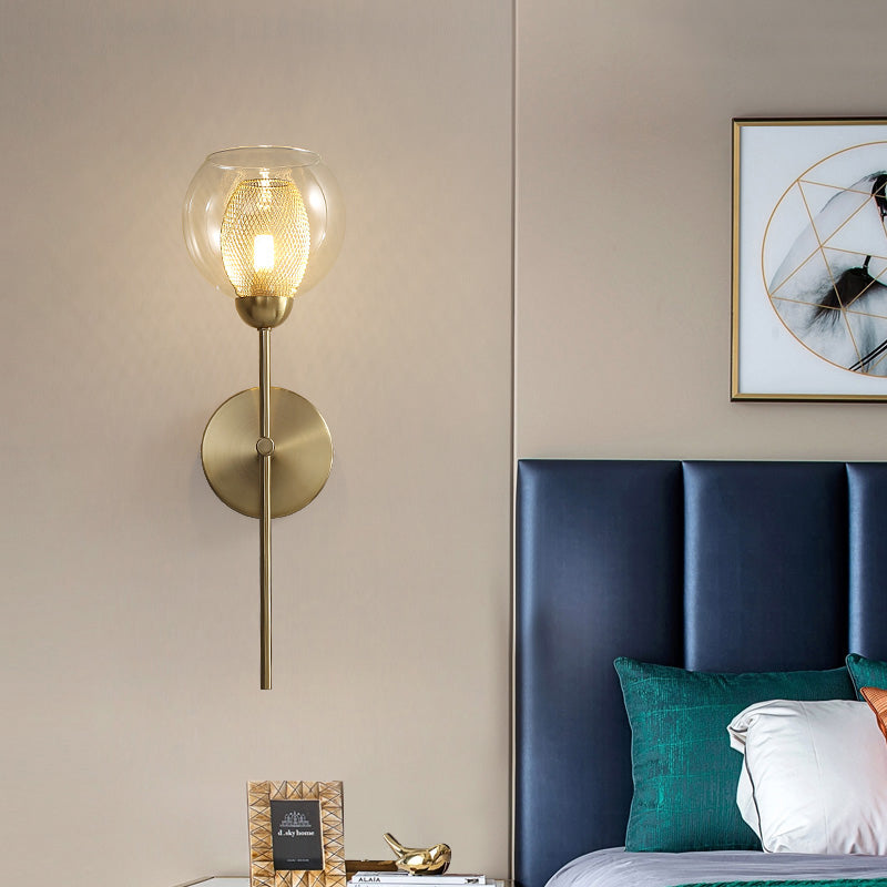 Lisslune | Dual Cup Form Wall Mounted Lamp Modernist Simple Clear Glass and Metallic Wall Sconce in Black/Gold