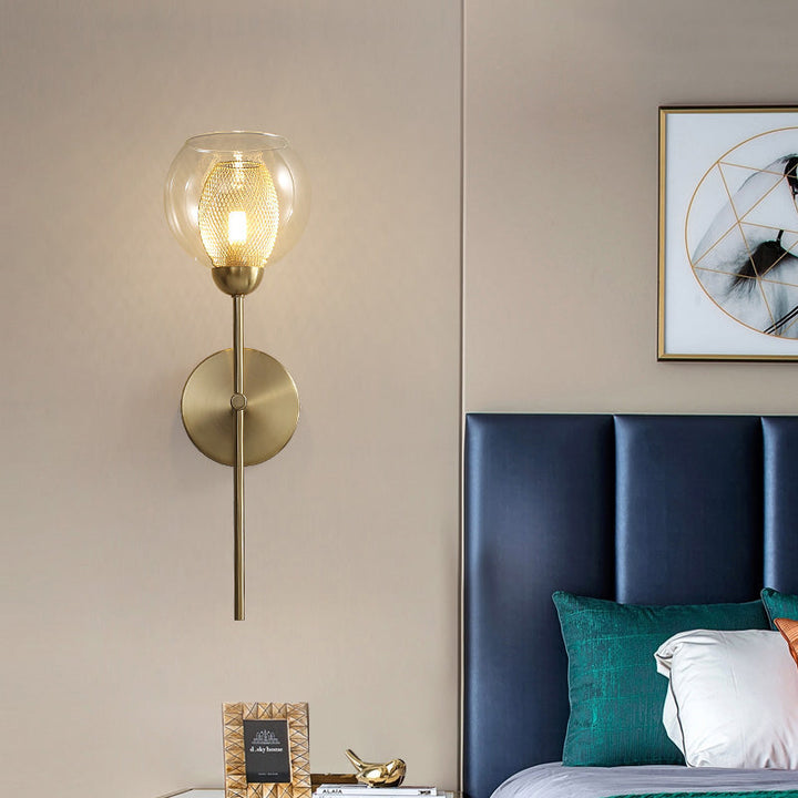 Lisslune | Dual Cup Form Wall Mounted Lamp Modernist Simple Clear Glass and Metallic Wall Sconce in Black/Gold