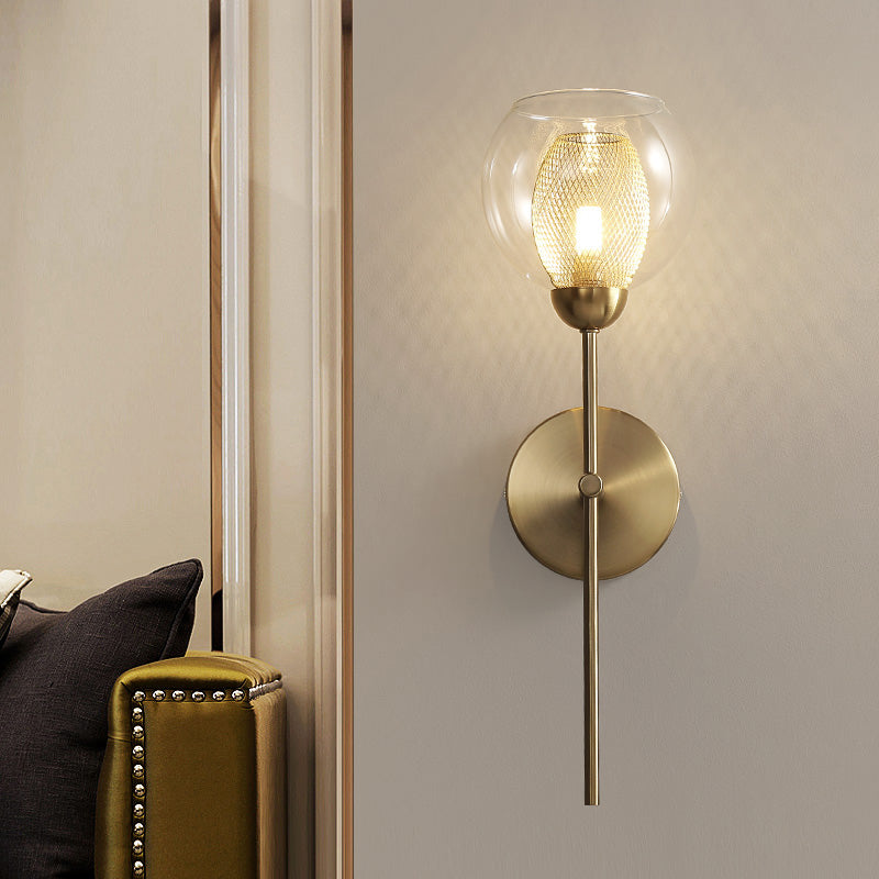 Lisslune | Dual Cup Form Wall Mounted Lamp Modernist Simple Clear Glass and Metallic Wall Sconce in Black/Gold