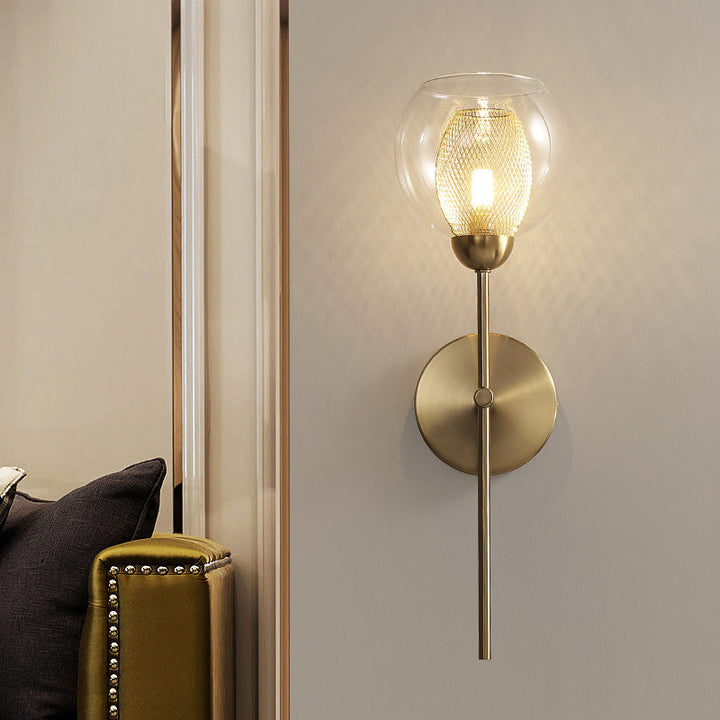 Lisslune | Dual Cup Form Wall Mounted Lamp Modernist Simple Clear Glass and Metallic Wall Sconce in Black/Gold