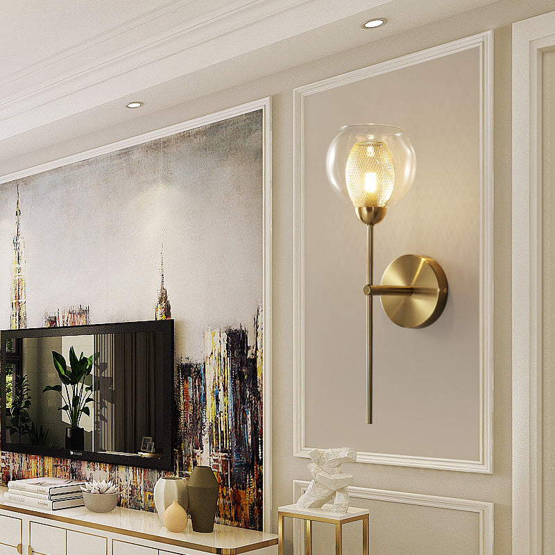 Lisslune | Dual Cup Form Wall Mounted Lamp Modernist Simple Clear Glass and Metallic Wall Sconce in Black/Gold