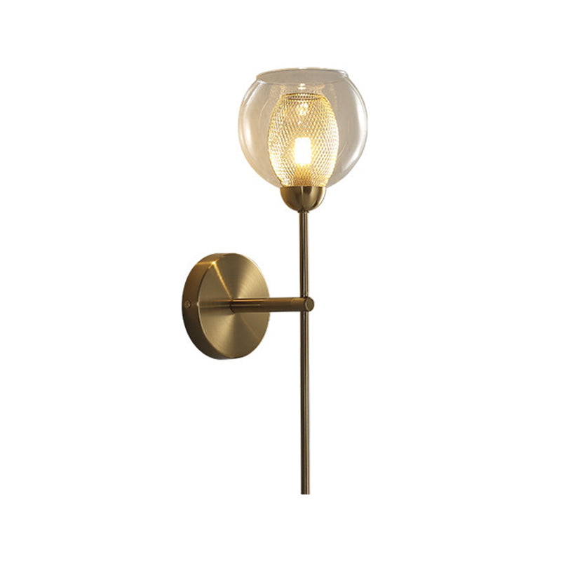 Lisslune | Dual Cup Form Wall Mounted Lamp Modernist Simple Clear Glass and Metallic Wall Sconce in Black/Gold