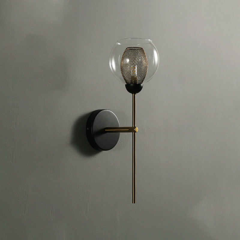 Lisslune | Dual Cup Form Wall Mounted Lamp Modernist Simple Clear Glass and Metallic Wall Sconce in Black/Gold