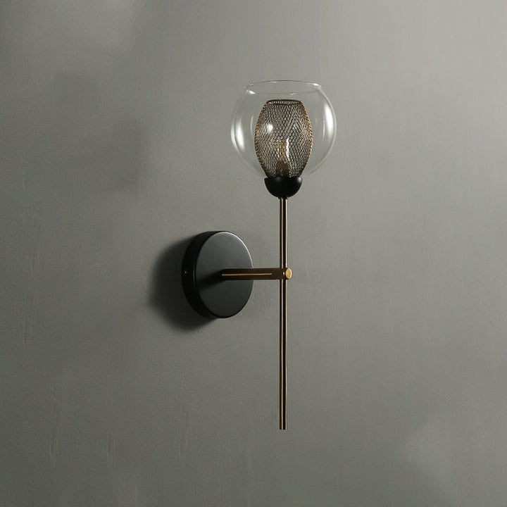 Lisslune | Dual Cup Form Wall Mounted Lamp Modernist Simple Clear Glass and Metallic Wall Sconce in Black/Gold