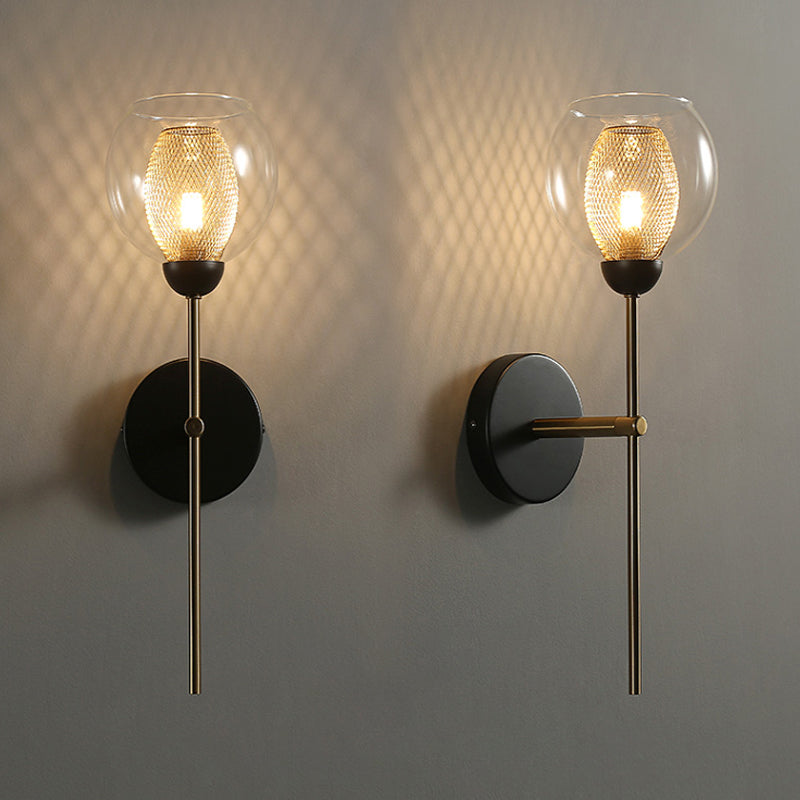 Lisslune | Dual Cup Form Wall Mounted Lamp Modernist Simple Clear Glass and Metallic Wall Sconce in Black/Gold