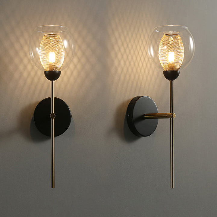 Lisslune | Dual Cup Form Wall Mounted Lamp Modernist Simple Clear Glass and Metallic Wall Sconce in Black/Gold