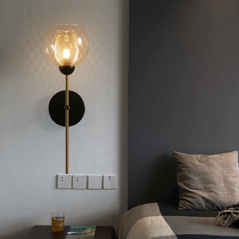 Lisslune | Dual Cup Form Wall Mounted Lamp Modernist Simple Clear Glass and Metallic Wall Sconce in Black/Gold