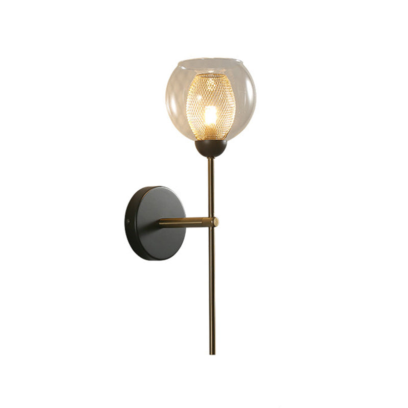 Lisslune | Dual Cup Form Wall Mounted Lamp Modernist Simple Clear Glass and Metallic Wall Sconce in Black/Gold