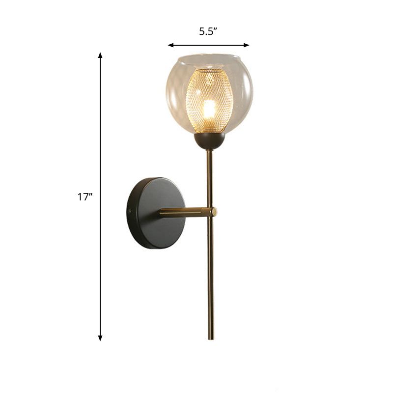 Lisslune | Dual Cup Form Wall Mounted Lamp Modernist Simple Clear Glass and Metallic Wall Sconce in Black/Gold