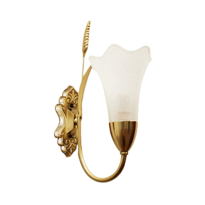 Skørter | Opal Glass Petal Wall Lamp Fixture Lodge Stylish 1/2-Light Living Room Wall Light in Brass