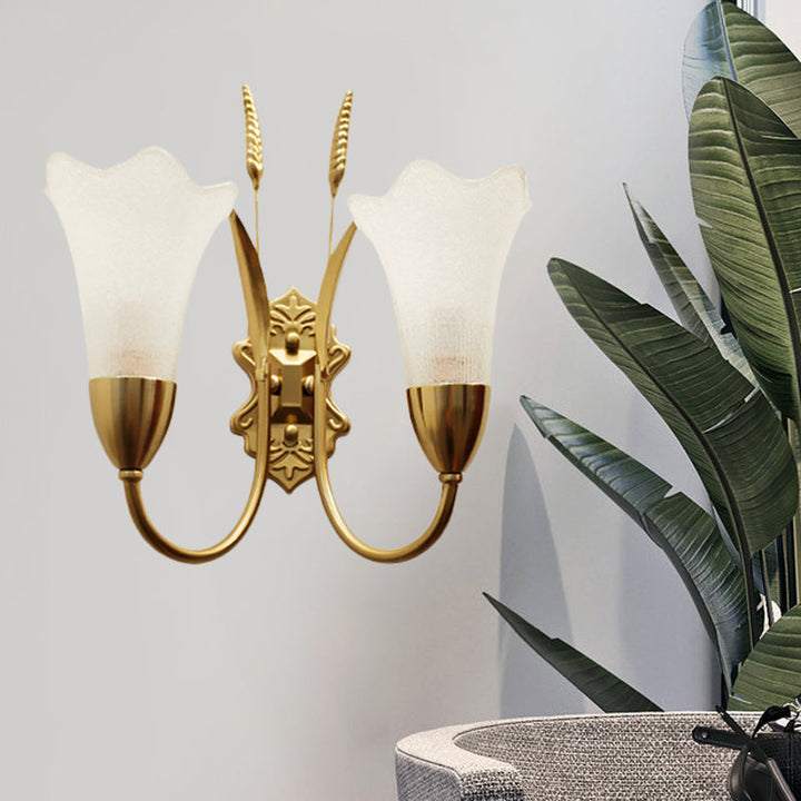 Skørter | Opal Glass Petal Wall Lamp Fixture Lodge Stylish 1/2-Light Living Room Wall Light in Brass