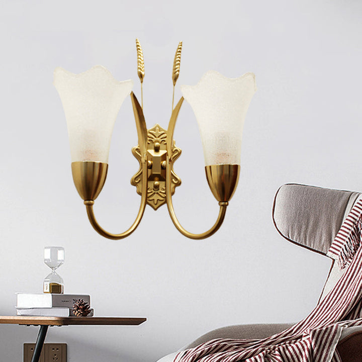 Skørter | Opal Glass Petal Wall Lamp Fixture Lodge Stylish 1/2-Light Living Room Wall Light in Brass