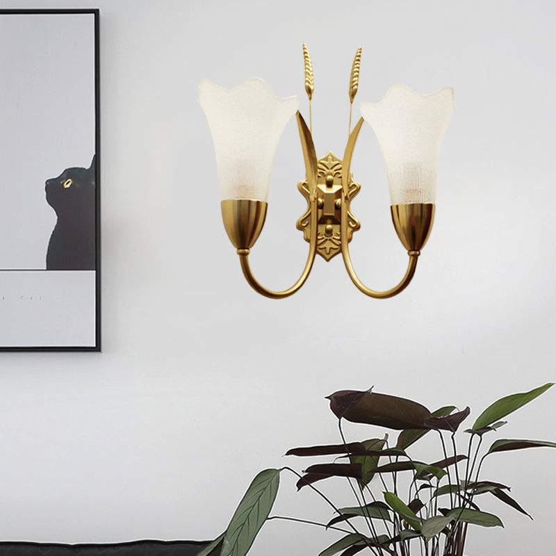 Skørter | Opal Glass Petal Wall Lamp Fixture Lodge Stylish 1/2-Light Living Room Wall Light in Brass