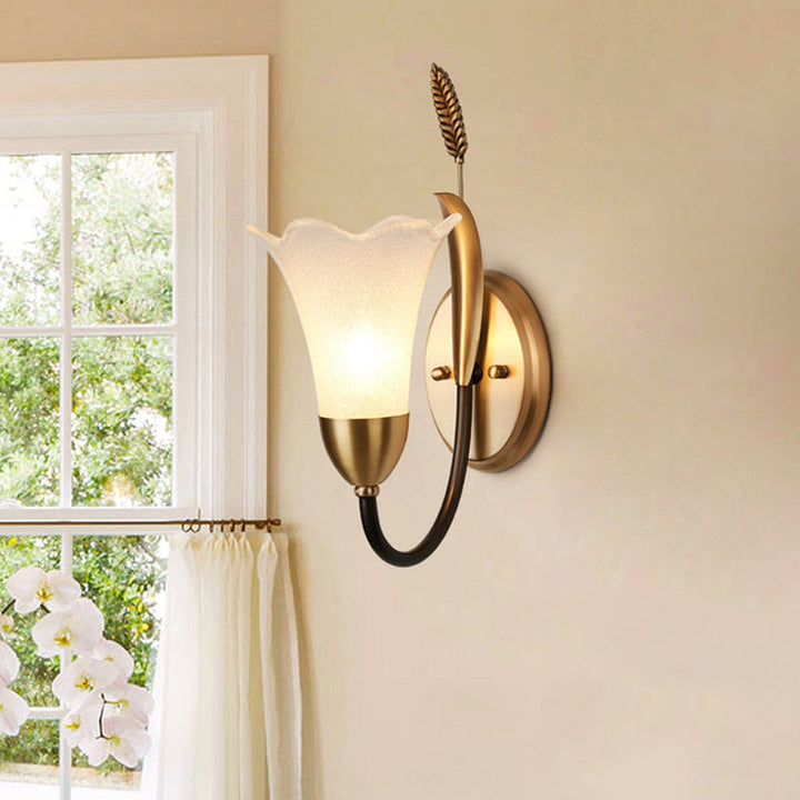 Skørter | Opal Glass Petal Wall Lamp Fixture Lodge Stylish 1/2-Light Living Room Wall Light in Brass