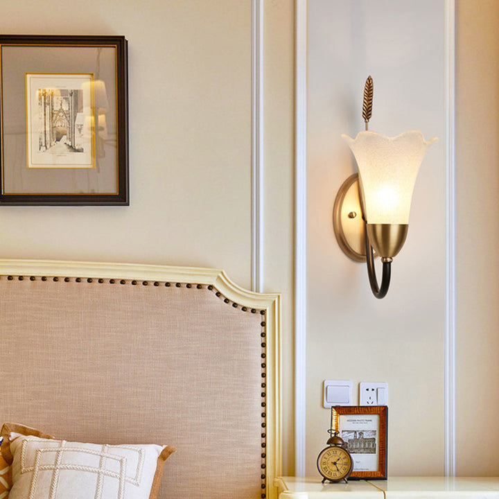 Skørter | Opal Glass Petal Wall Lamp Fixture Lodge Stylish 1/2-Light Living Room Wall Light in Brass