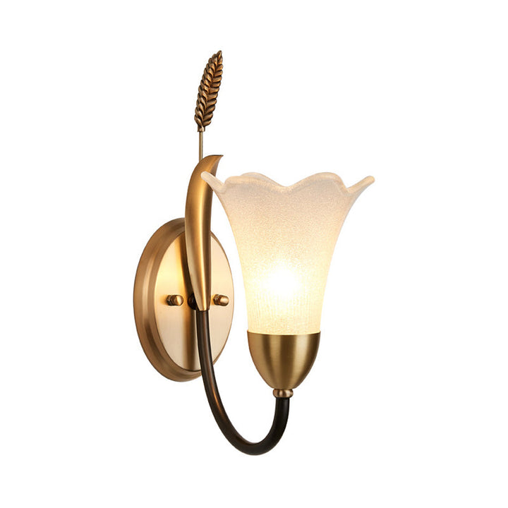 Skørter | Opal Glass Petal Wall Lamp Fixture Lodge Stylish 1/2-Light Living Room Wall Light in Brass