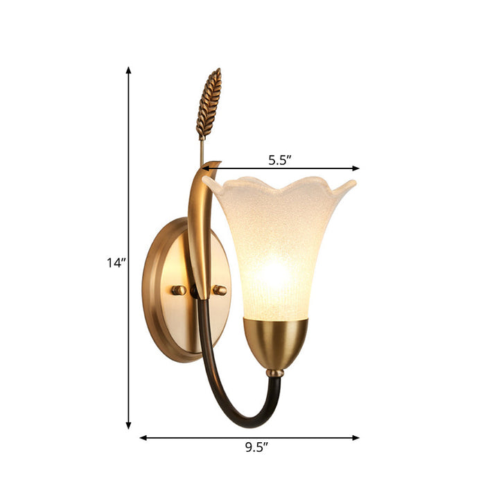 Skørter | Opal Glass Petal Wall Lamp Fixture Lodge Stylish 1/2-Light Living Room Wall Light in Brass