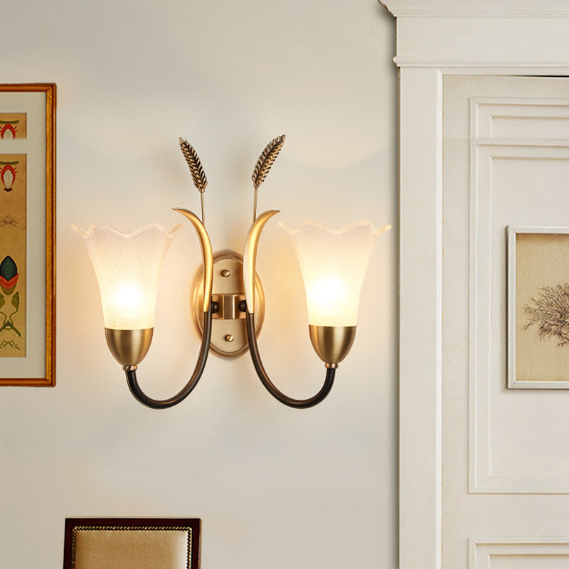 Skørter | Opal Glass Petal Wall Lamp Fixture Lodge Stylish 1/2-Light Living Room Wall Light in Brass