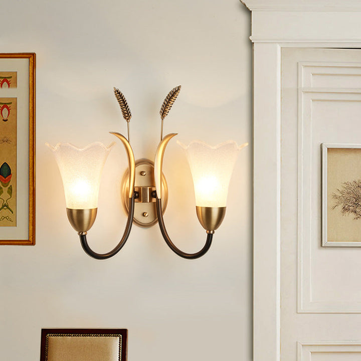 Skørter | Opal Glass Petal Wall Lamp Fixture Lodge Stylish 1/2-Light Living Room Wall Light in Brass