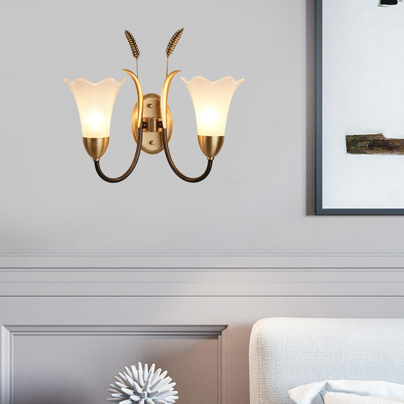 Skørter | Opal Glass Petal Wall Lamp Fixture Lodge Stylish 1/2-Light Living Room Wall Light in Brass