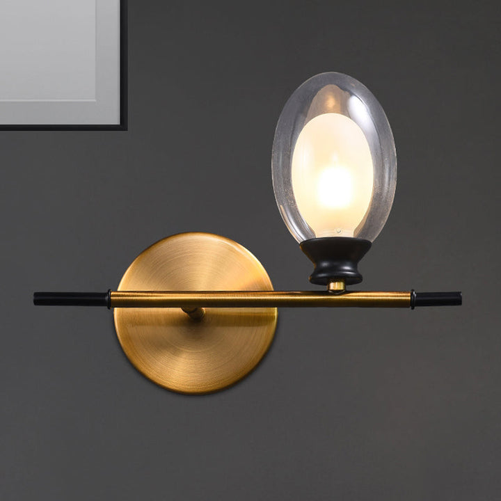 Lisslune | Clear/Amber Glass Egg Shape Wall Light Minimalist 1 Light Brass Wall Lamp with Horizontal Arm