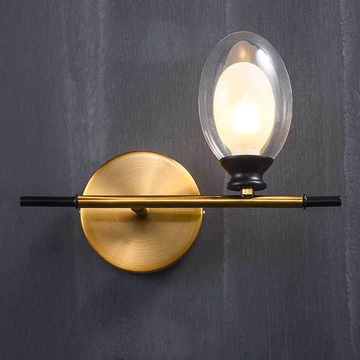 Lisslune | Clear/Amber Glass Egg Shape Wall Light Minimalist 1 Light Brass Wall Lamp with Horizontal Arm