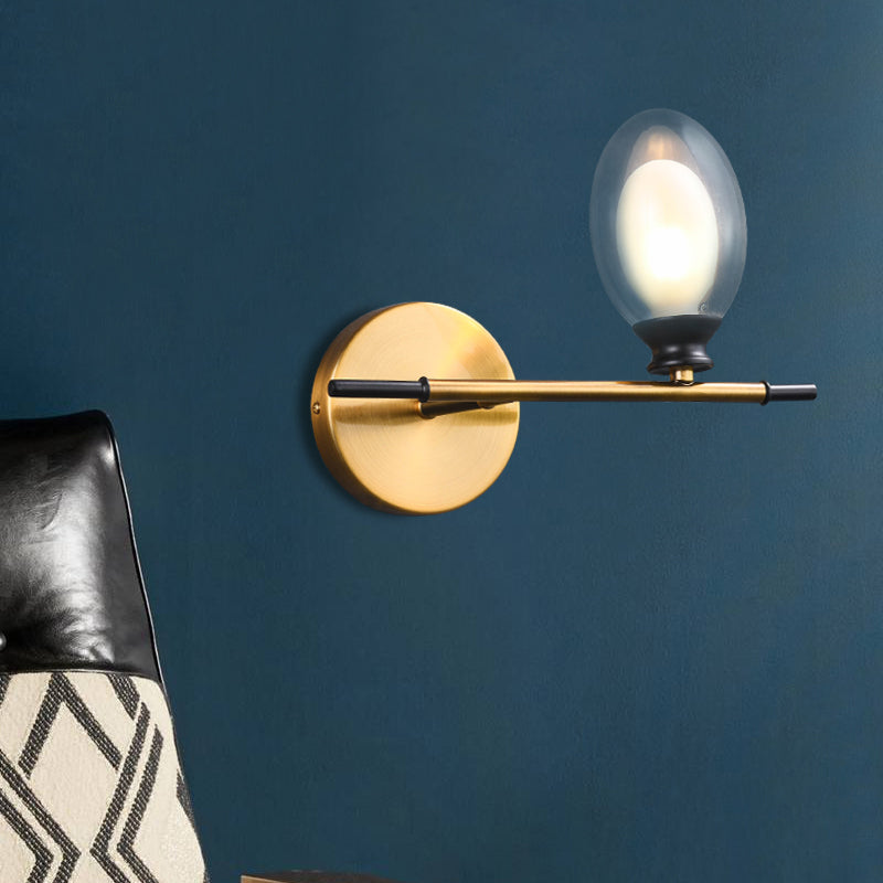 Lisslune | Clear/Amber Glass Egg Shape Wall Light Minimalist 1 Light Brass Wall Lamp with Horizontal Arm