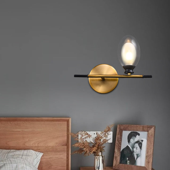 Lisslune | Clear/Amber Glass Egg Shape Wall Light Minimalist 1 Light Brass Wall Lamp with Horizontal Arm