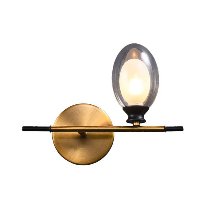 Lisslune | Clear/Amber Glass Egg Shape Wall Light Minimalist 1 Light Brass Wall Lamp with Horizontal Arm