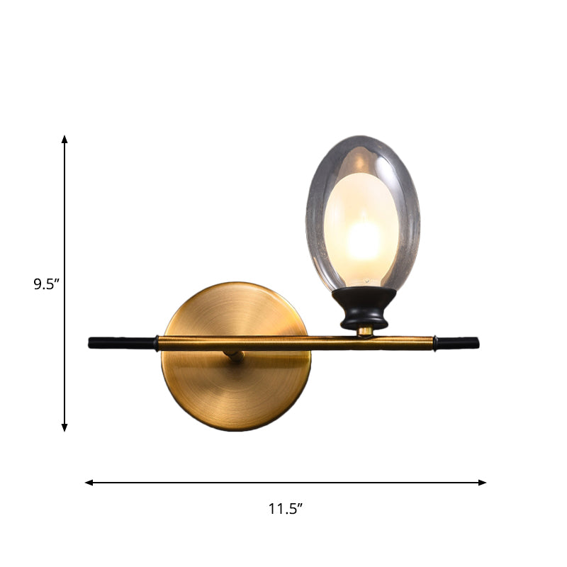 Lisslune | Clear/Amber Glass Egg Shape Wall Light Minimalist 1 Light Brass Wall Lamp with Horizontal Arm