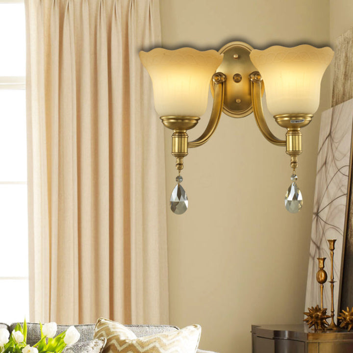 Skørter | Bell Shade Bedroom Wall Mounted Lamp Vintage Style Matte Glass 1/2-Light Brass Finish Wall Lamp