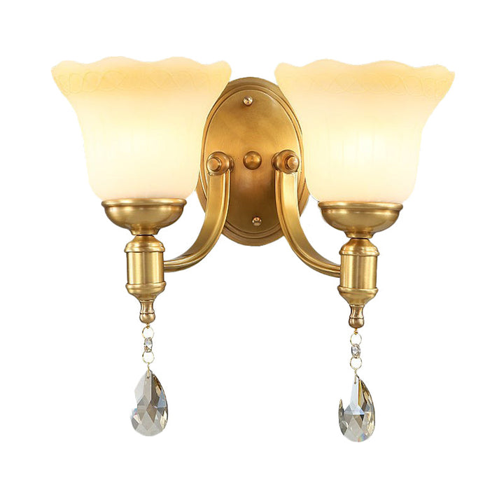 Skørter | Bell Shade Bedroom Wall Mounted Lamp Vintage Style Matte Glass 1/2-Light Brass Finish Wall Lamp