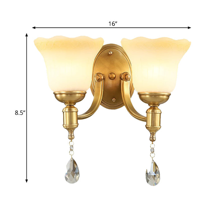 Skørter | Bell Shade Bedroom Wall Mounted Lamp Vintage Style Matte Glass 1/2-Light Brass Finish Wall Lamp