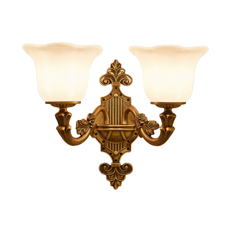 Skørter | Traditional Bell Shade Wall Light 1/2-Light Frosted Glass Wall Light in Brass for Hallway