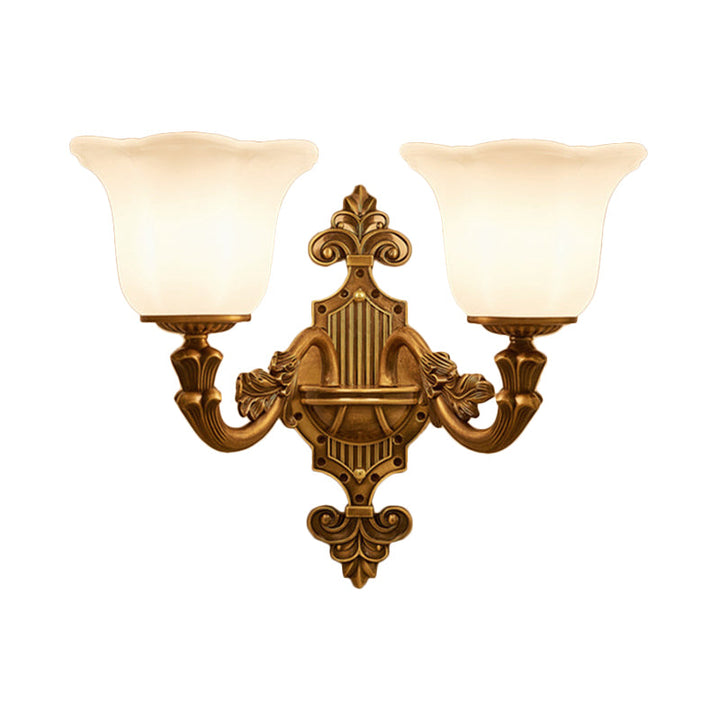 Skørter | Traditional Bell Shade Wall Light 1/2-Light Frosted Glass Wall Light in Brass for Hallway