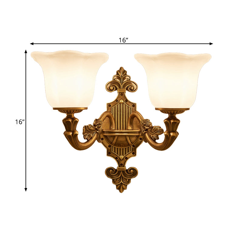 Skørter | Traditional Bell Shade Wall Light 1/2-Light Frosted Glass Wall Light in Brass for Hallway