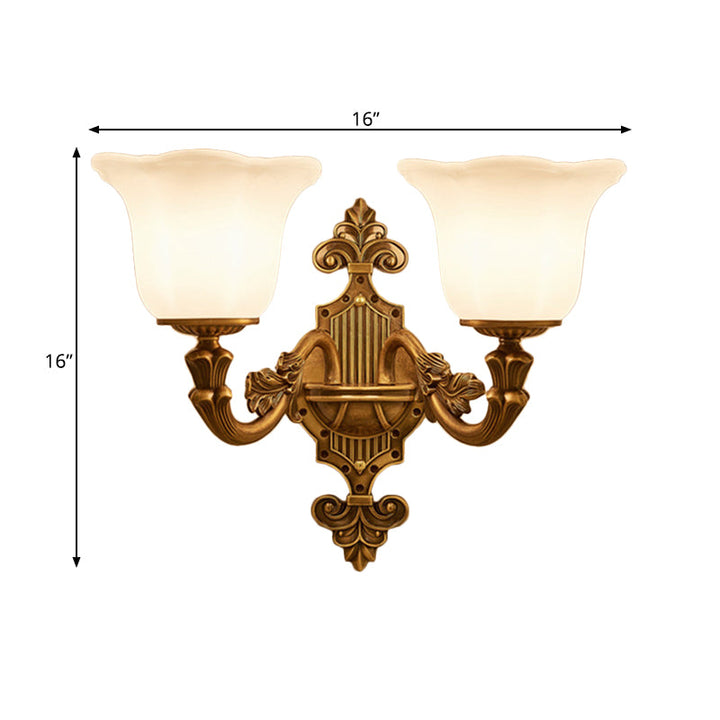 Skørter | Traditional Bell Shade Wall Light 1/2-Light Frosted Glass Wall Light in Brass for Hallway