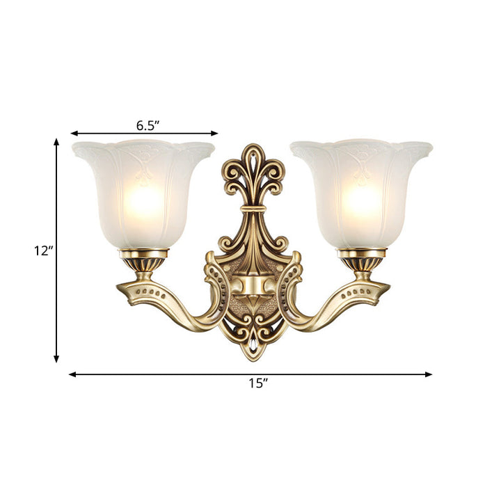 Skørter | Metal Brass Wall Mount Lamp Engraved 1/2-Light Classic Stylish Wall Light with Opal Glass Petal Shade
