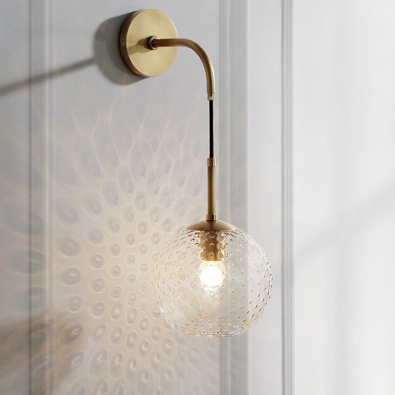 Skørter | Pink/Yellow/Blue Glass Globe Wall Lamp Retro 1-Bulb Arm Sconce Light in Brass Finish