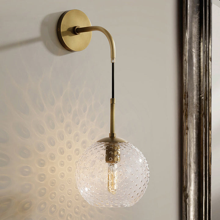Skørter | Pink/Yellow/Blue Glass Globe Wall Lamp Retro 1-Bulb Arm Sconce Light in Brass Finish