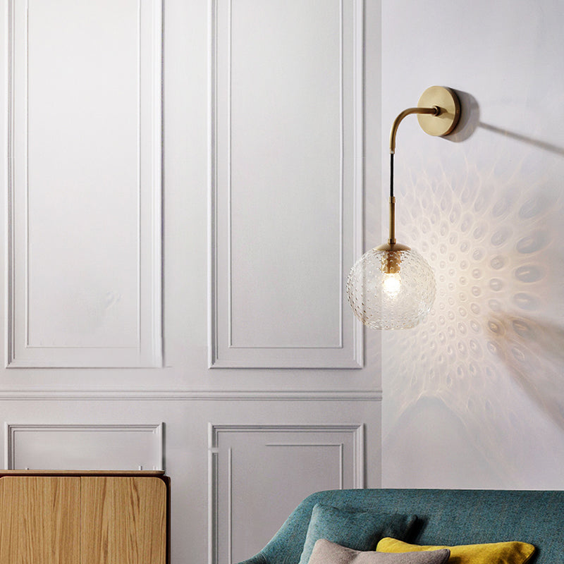 Skørter | Pink/Yellow/Blue Glass Globe Wall Lamp Retro 1-Bulb Arm Sconce Light in Brass Finish