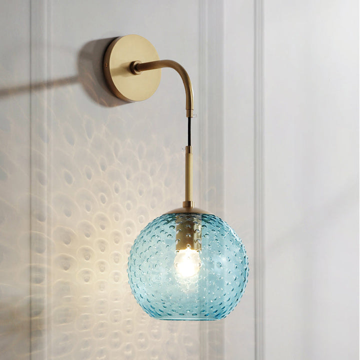 Skørter | Pink/Yellow/Blue Glass Globe Wall Lamp Retro 1-Bulb Arm Sconce Light in Brass Finish