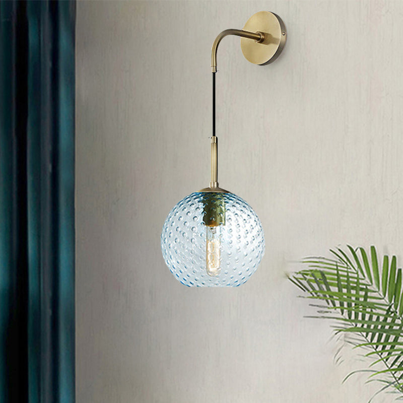 Skørter | Pink/Yellow/Blue Glass Globe Wall Lamp Retro 1-Bulb Arm Sconce Light in Brass Finish