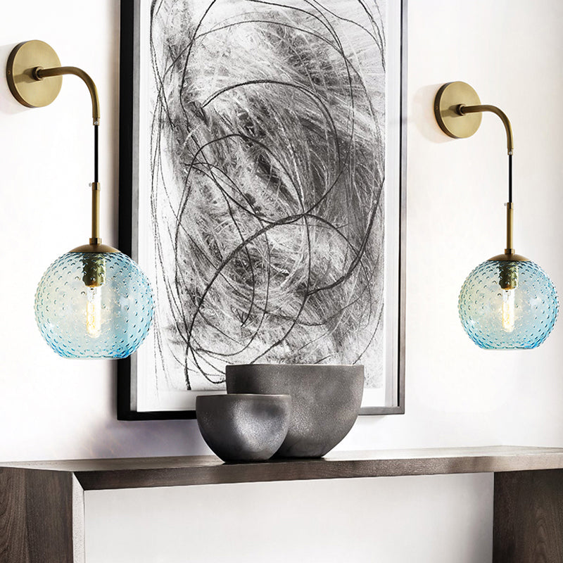 Skørter | Pink/Yellow/Blue Glass Globe Wall Lamp Retro 1-Bulb Arm Sconce Light in Brass Finish