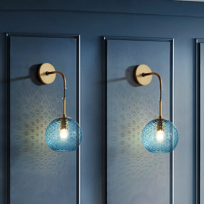 Skørter | Pink/Yellow/Blue Glass Globe Wall Lamp Retro 1-Bulb Arm Sconce Light in Brass Finish