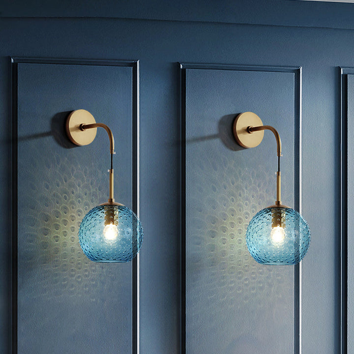 Skørter | Pink/Yellow/Blue Glass Globe Wall Lamp Retro 1-Bulb Arm Sconce Light in Brass Finish